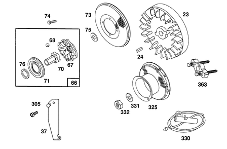 Flywheel And Clutch Assembly Diagram and Parts List for 82331-0538-XX  Briggs and Stratton Engine